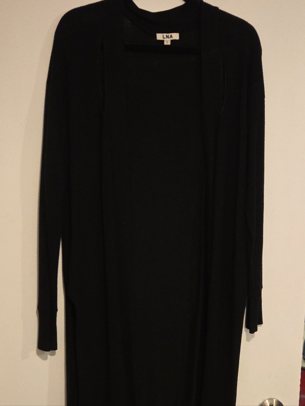 LNA Black Long Open-Front Cardigan